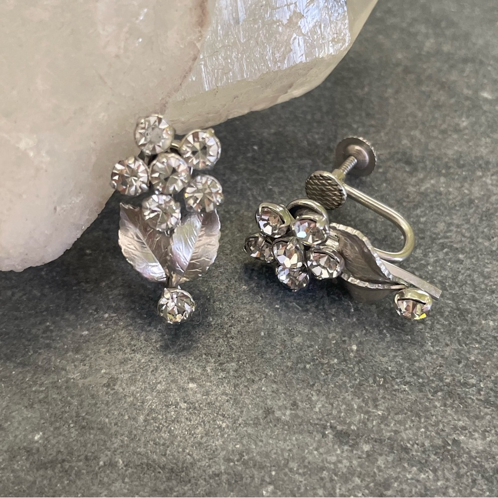 Vintage Silver Crystal Clip-On Earrings